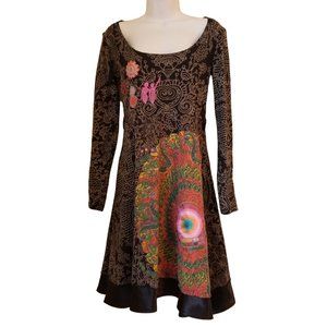 Desigual M Tunic Dress Floral Metallic Artsy‎ Embellished Graphic Flared
